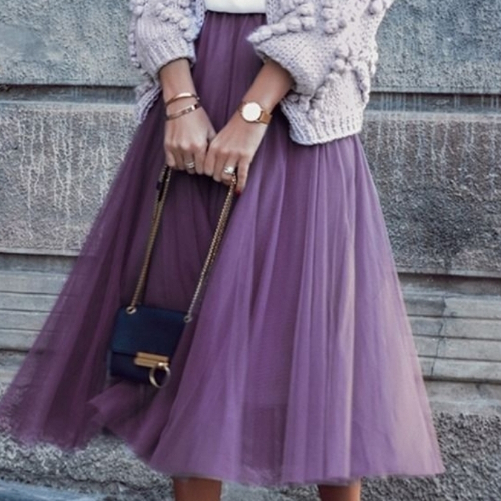 Chicwish Purple Tulle Midi Skirt